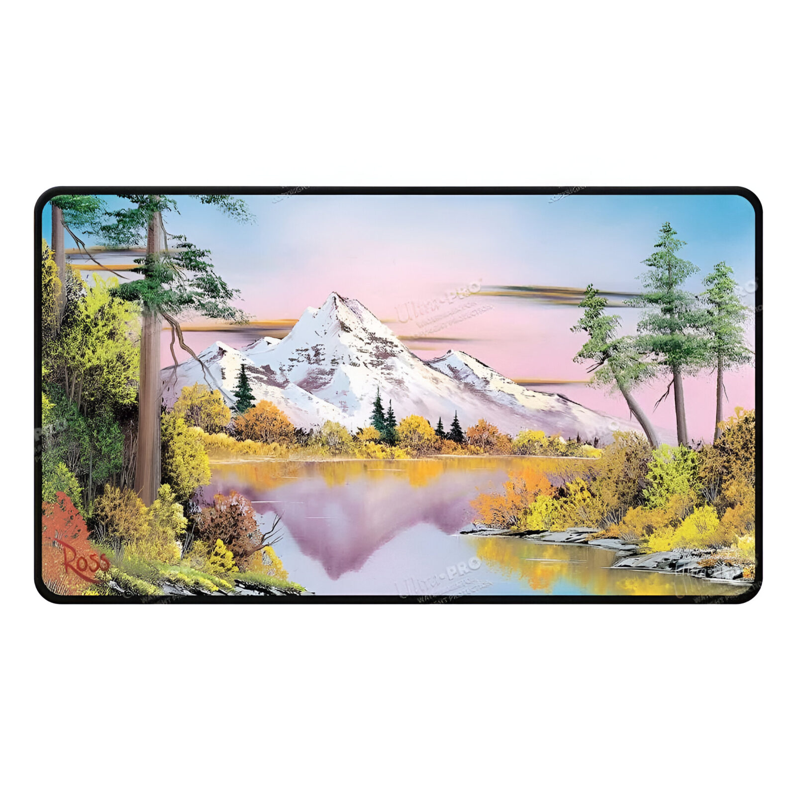 Bob Ross Mighty Mountain Lake Black Stitched Playmat