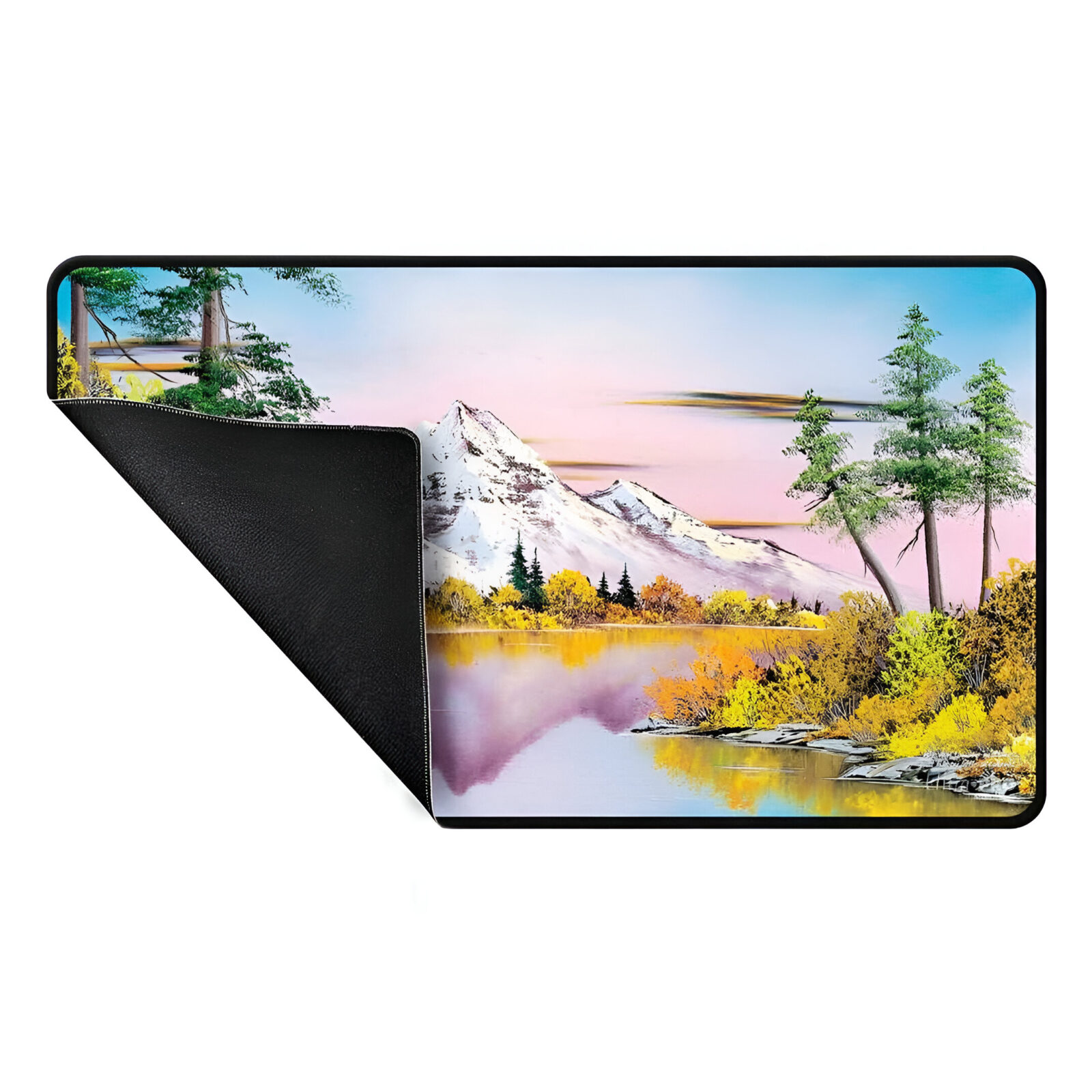 Bob Ross Mighty Mountain Lake Black Stitched Playmat 3