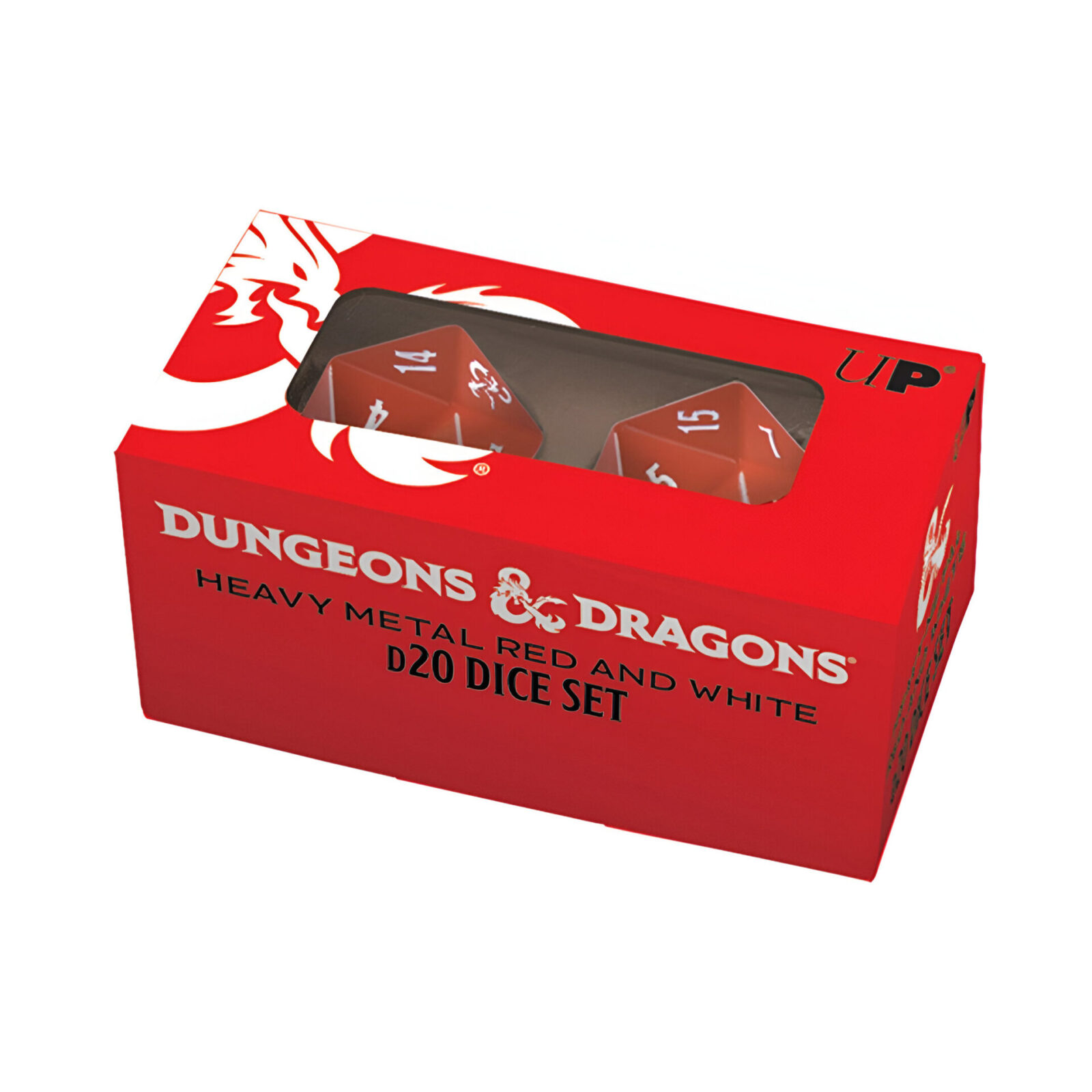 Ultra Pro – Dungeons & Dragons – Heavy Metal D20 Red and White Dice Set