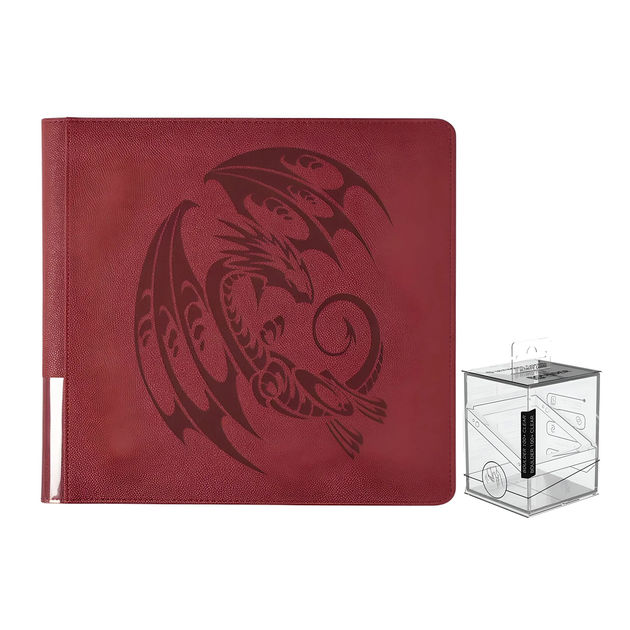 Dragon Shield – Card Codex 576 Portfolio – Blood Red  & Ultimate Guard – Boulder 100+ (Clear Transparent) Bundle