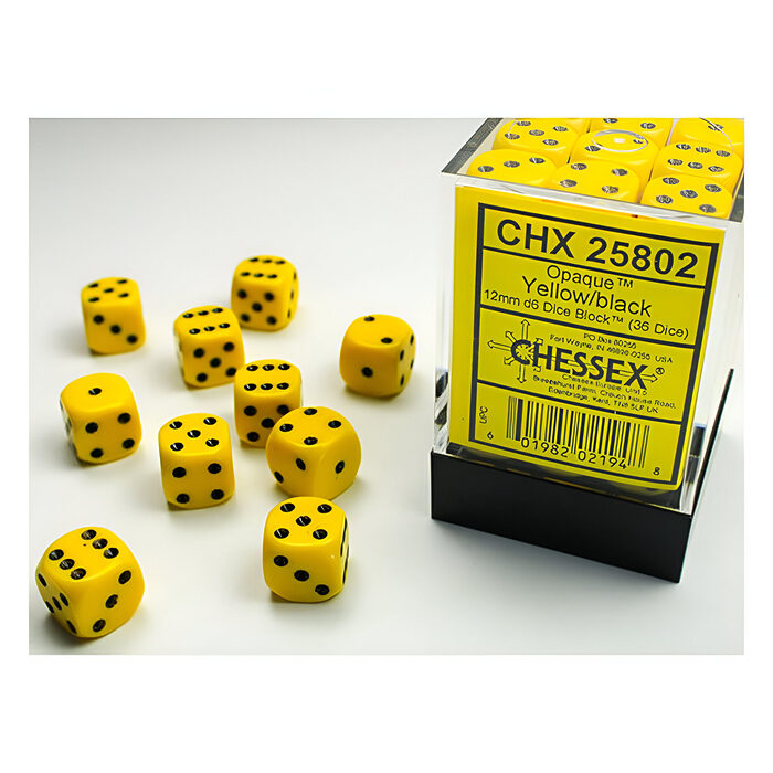 Chessex – Opaque 12mm D6 Dice Block – Yellow w/Black