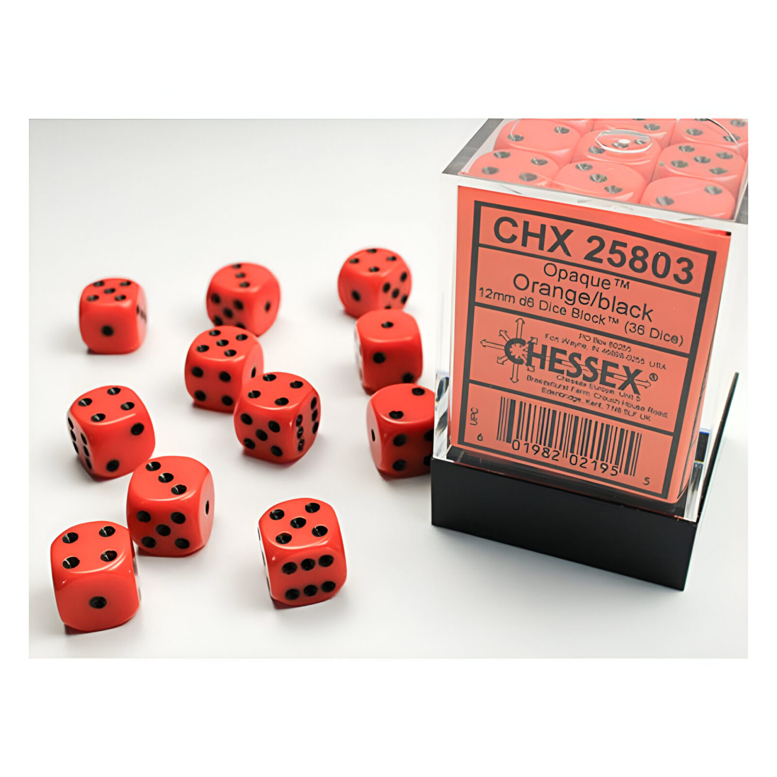 Chessex – Opaque 12mm D6 Dice Block – Orange w/Black