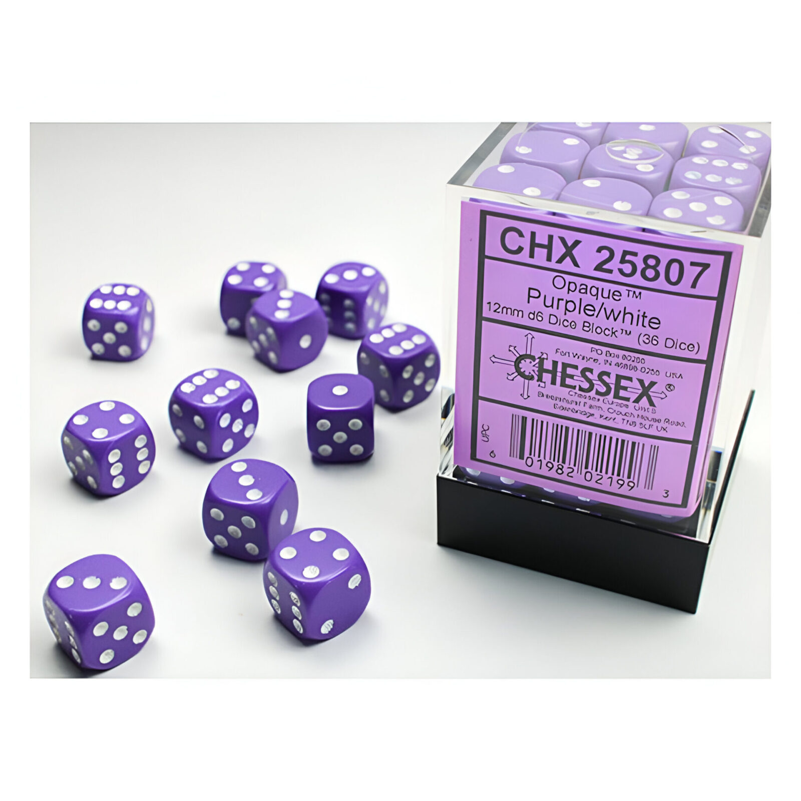 Chessex – Opaque 12mm D6 Dice Block – Purple w/White