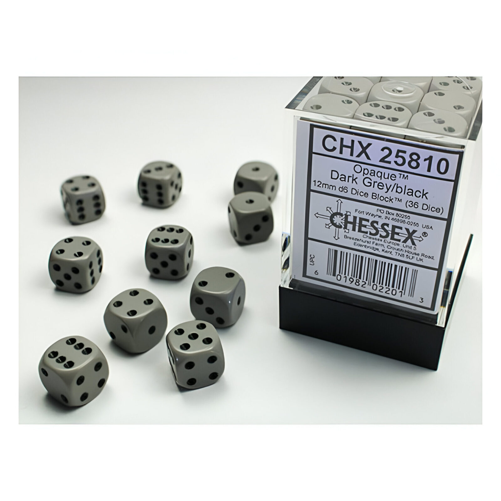 Chessex – Opaque 12mm D6 Dice Block – Grey w/Black