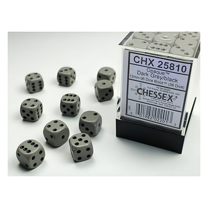 Chessex – Opaque 12mm D6 Dice Block – Grey w/Black