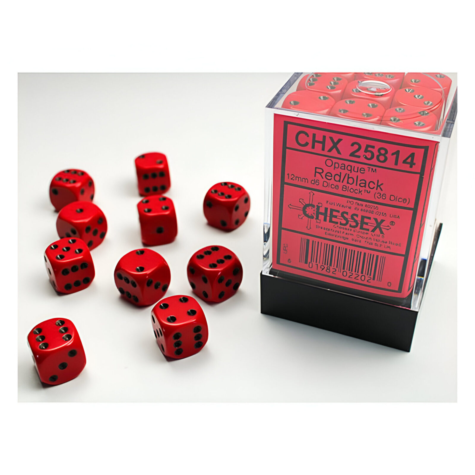 Chessex – Opaque 12mm D6 Dice Block – Red w/Black