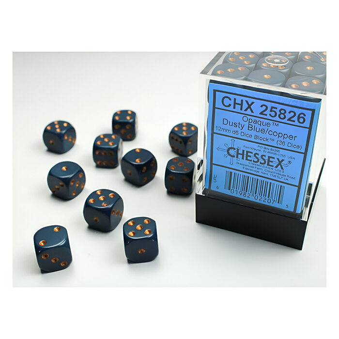 Chessex – Opaque 12mm D6 Dice Block – Dusty Blue w/Gold