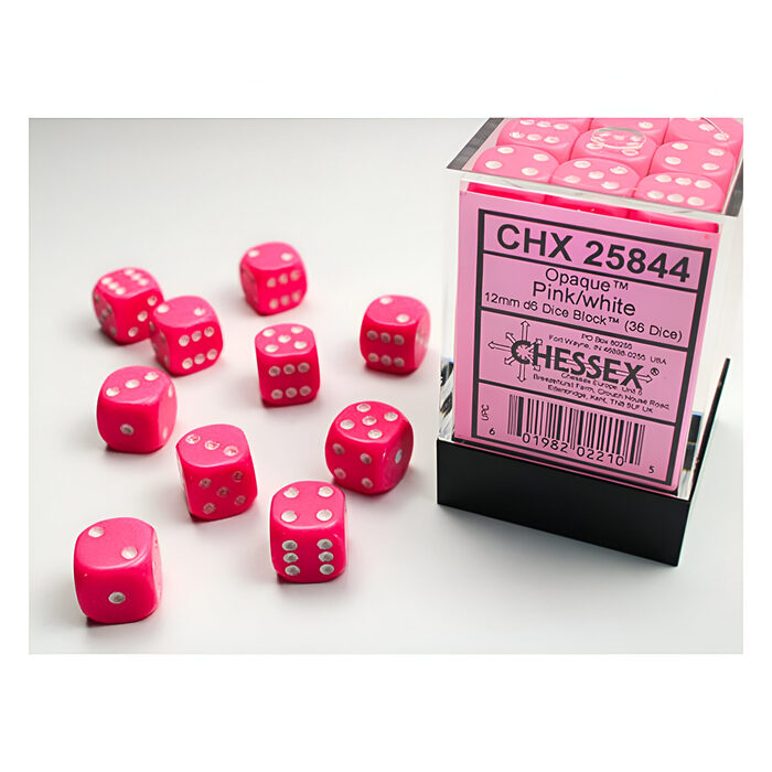 Chessex – Opaque 12mm D6 Dice Block – Pink w/White