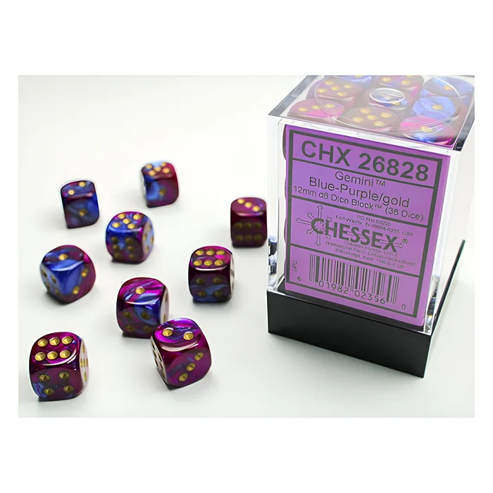 Chessex – Gemini 12mm D6 Dice Block – Blue & Purple w/Gold 3