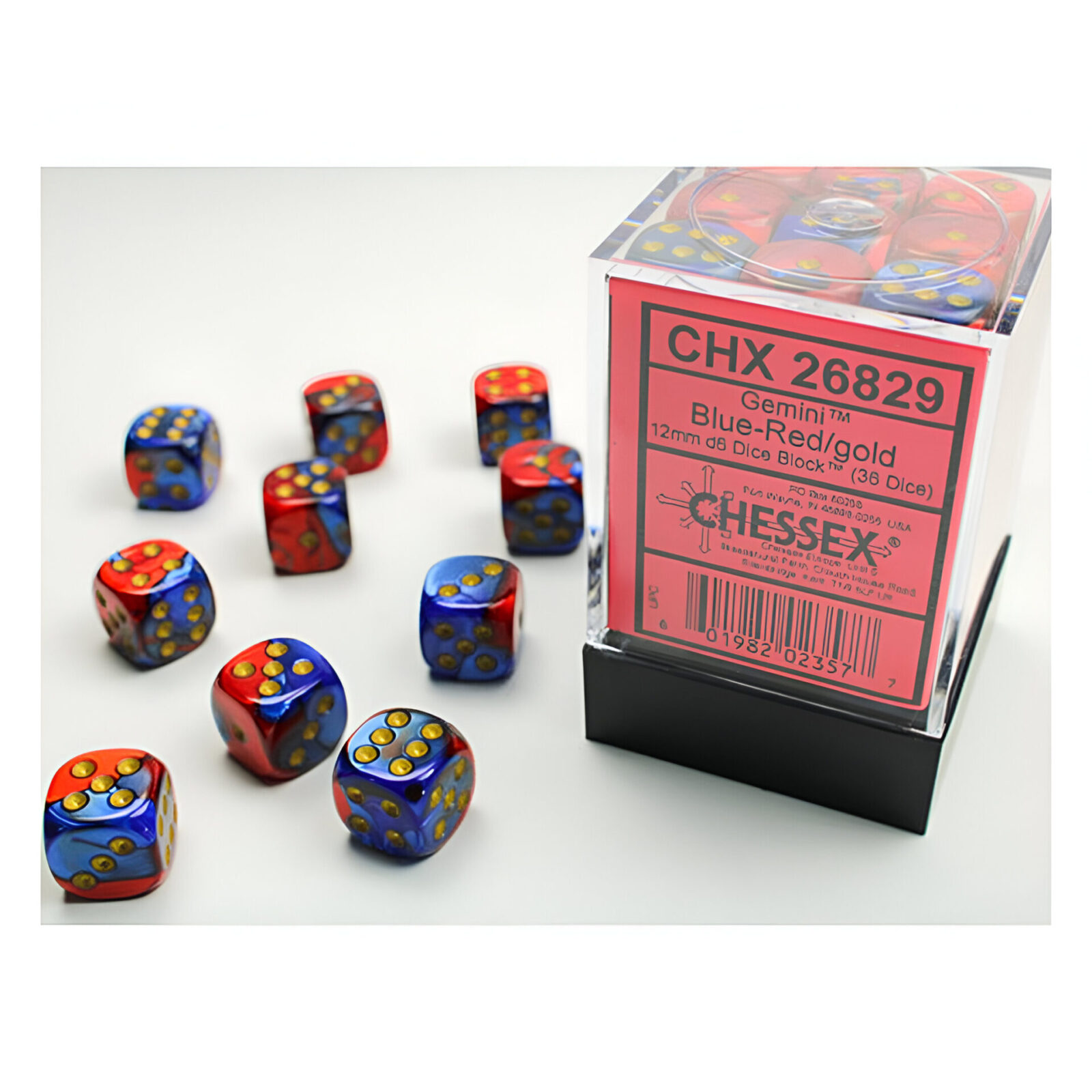 Chessex – Gemini 12mm D6 Dice Block – Blue & Red w/Gold