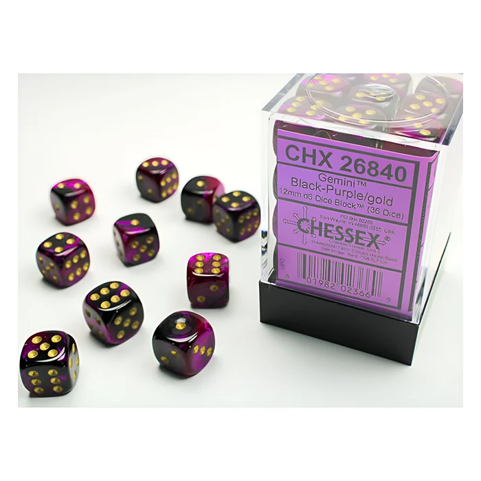 Chessex – Gemini 12mm D6 Dice Block – Black & Purple w/Gold 3