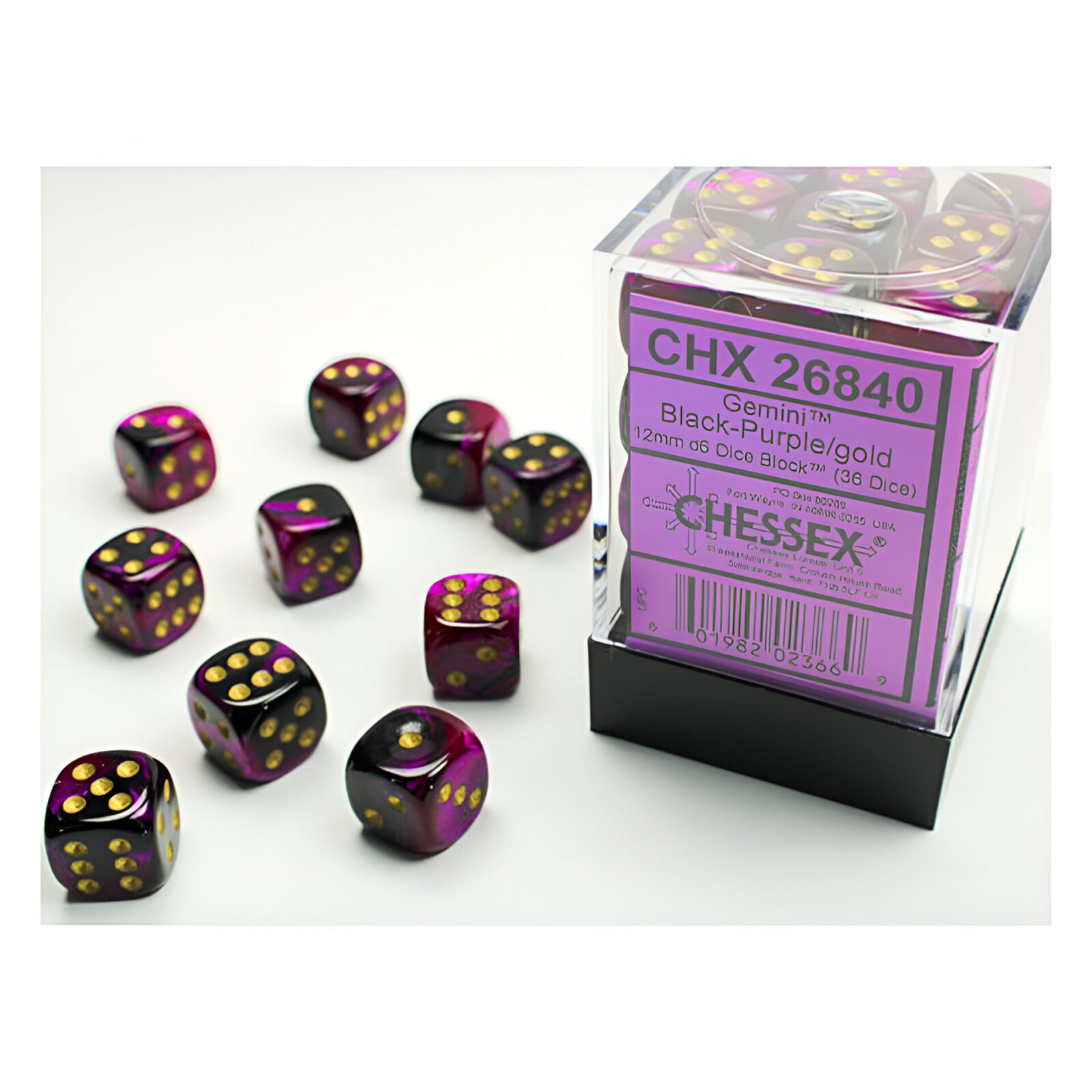 Chessex – Gemini 12mm D6 Dice Block – Black & Purple w/Gold