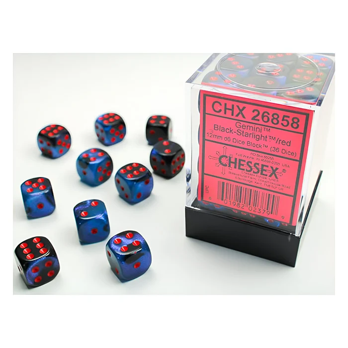Chessex – Gemini 12mm D6 Dice Block – Black & Starlight w/Red 3