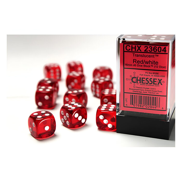 Chessex – Translucent 16mm D6 Dice Block – Red w/white