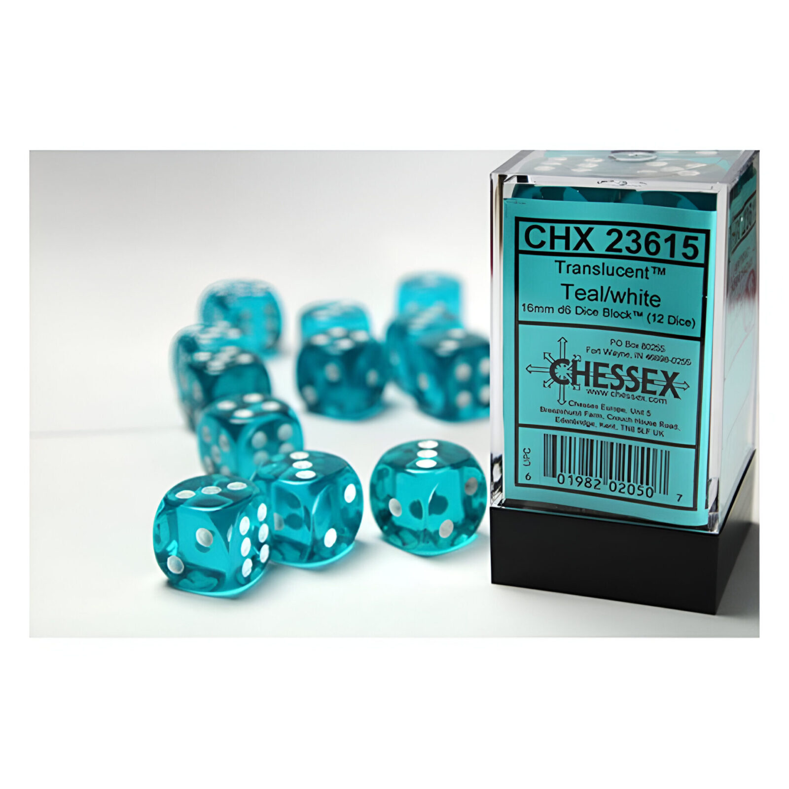 Chessex – Translucent 16mm D6 Dice Block – Teal w/white