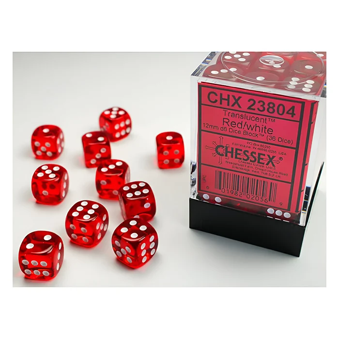 Chessex – Translucent 12mm D6 Dice Block – Red w/white 3