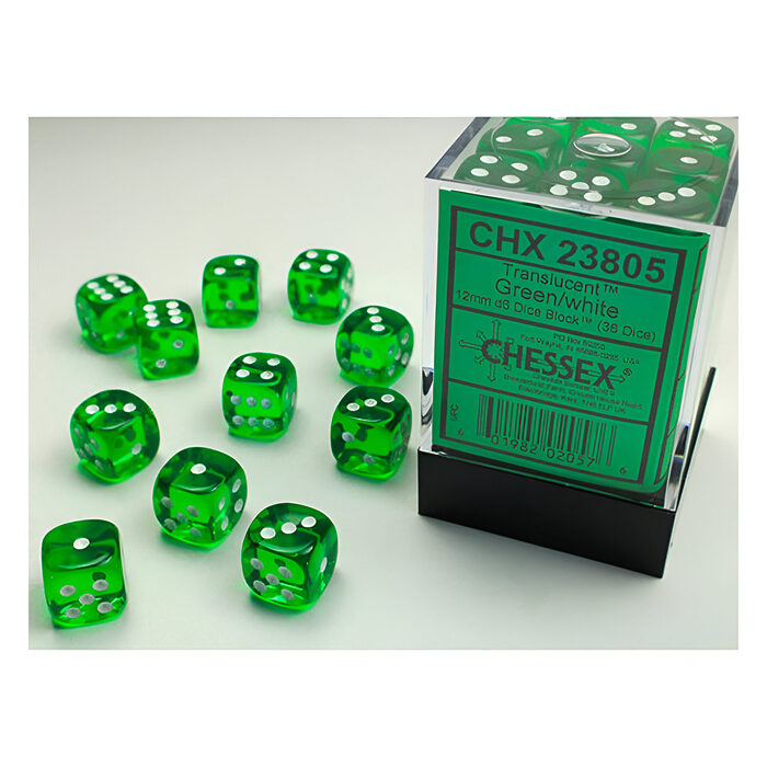 Chessex – Translucent 12mm D6 Dice Block – Green w/white