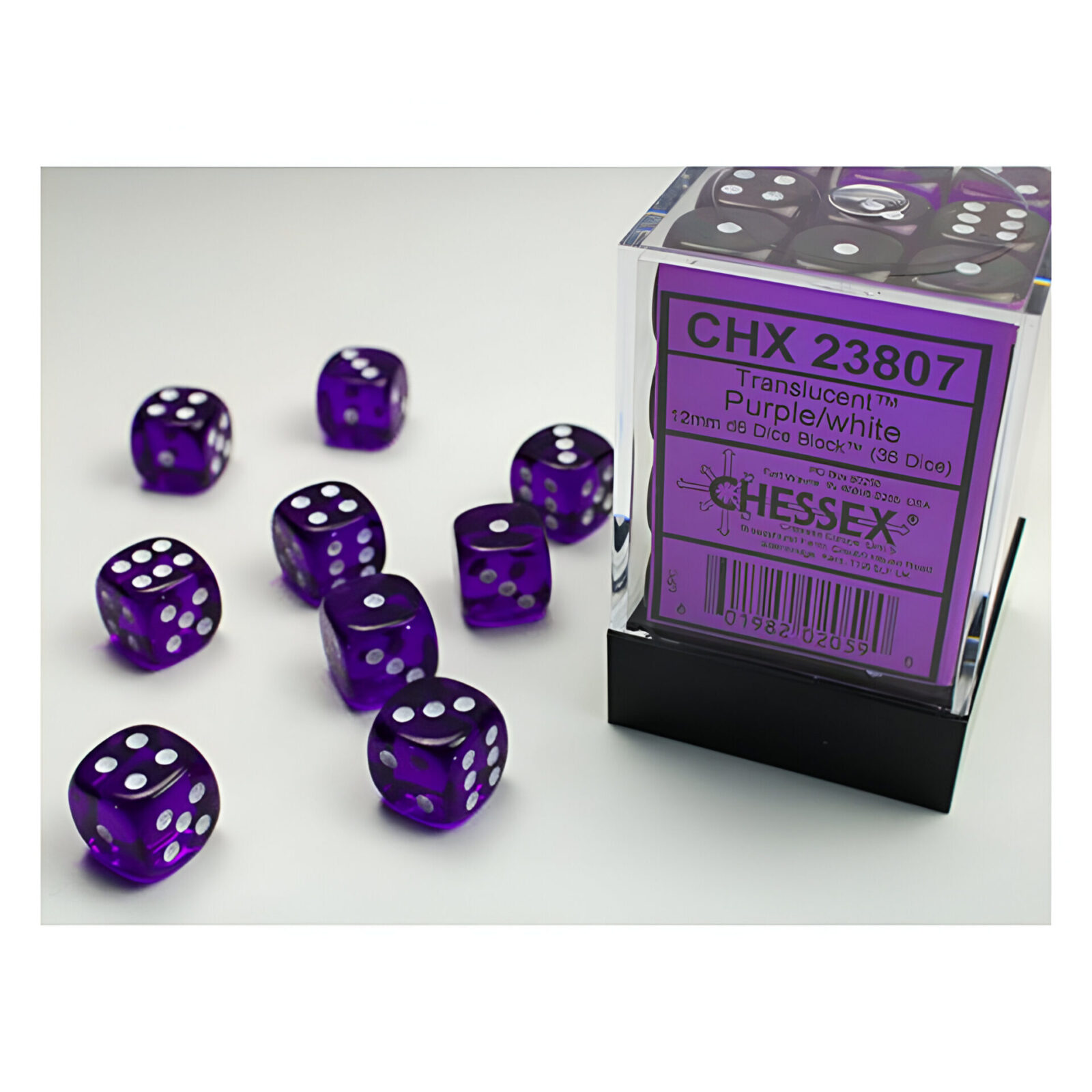 Chessex – Translucent 12mm D6 Dice Block – Purple w/white