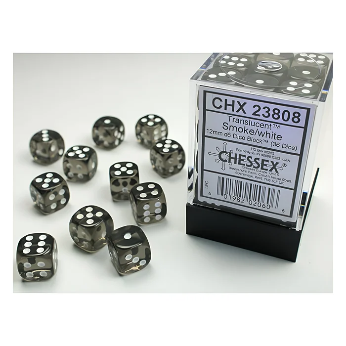 Chessex – Translucent 12mm D6 Dice Block – Smoke w/white 3