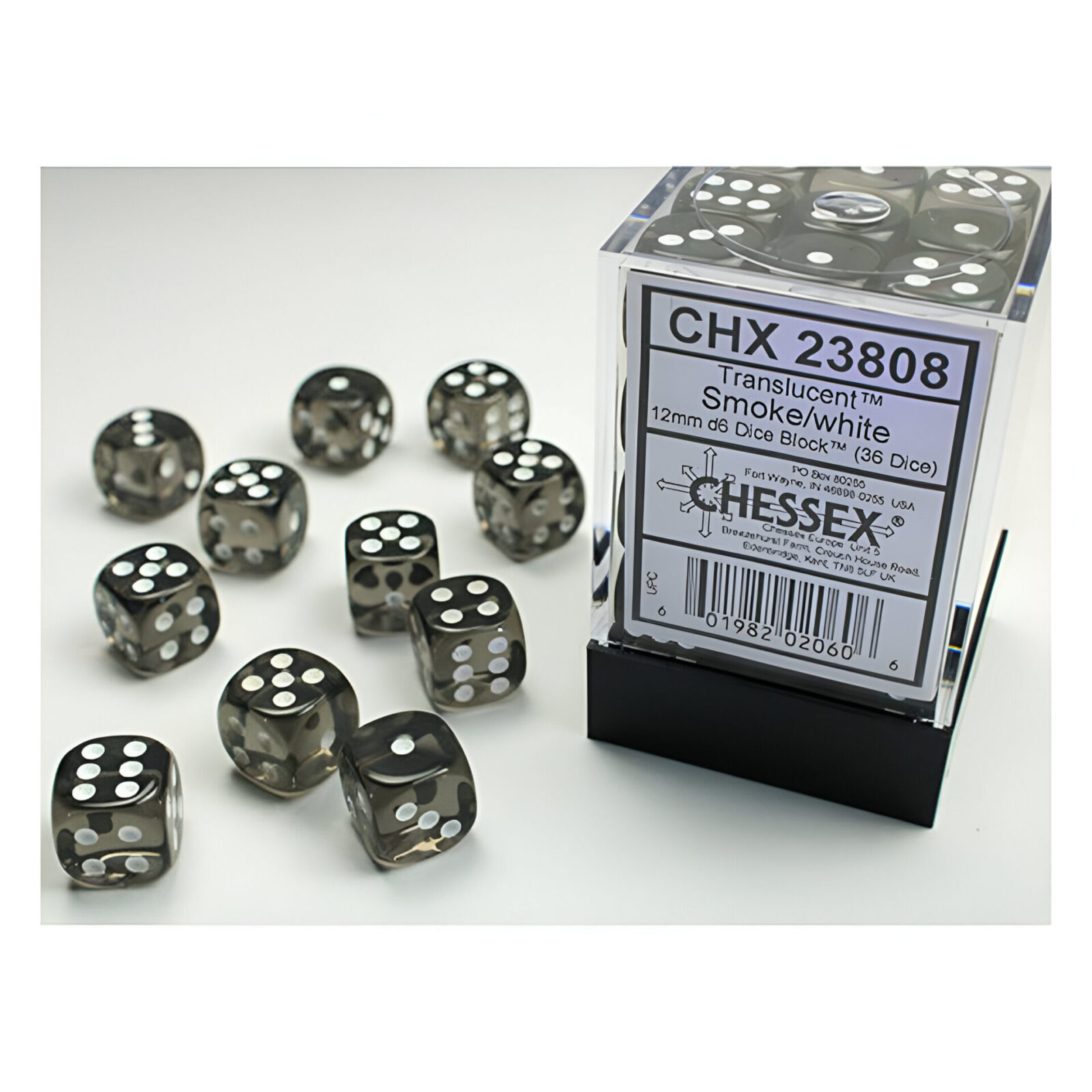 Chessex – Translucent 12mm D6 Dice Block – Smoke w/white