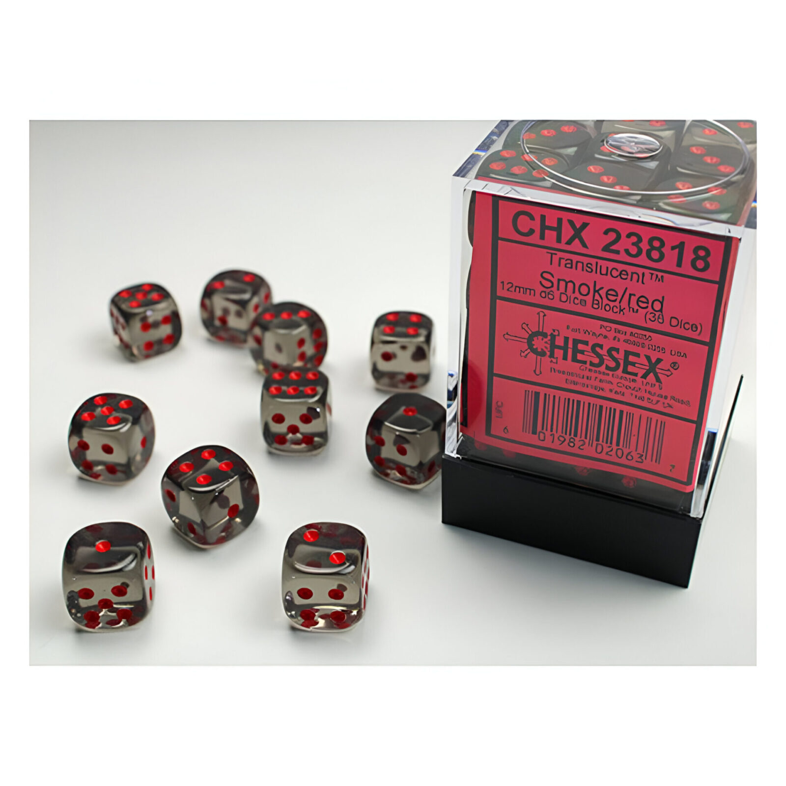 Chessex – Translucent 12mm D6 Dice Block – Smoke w/red