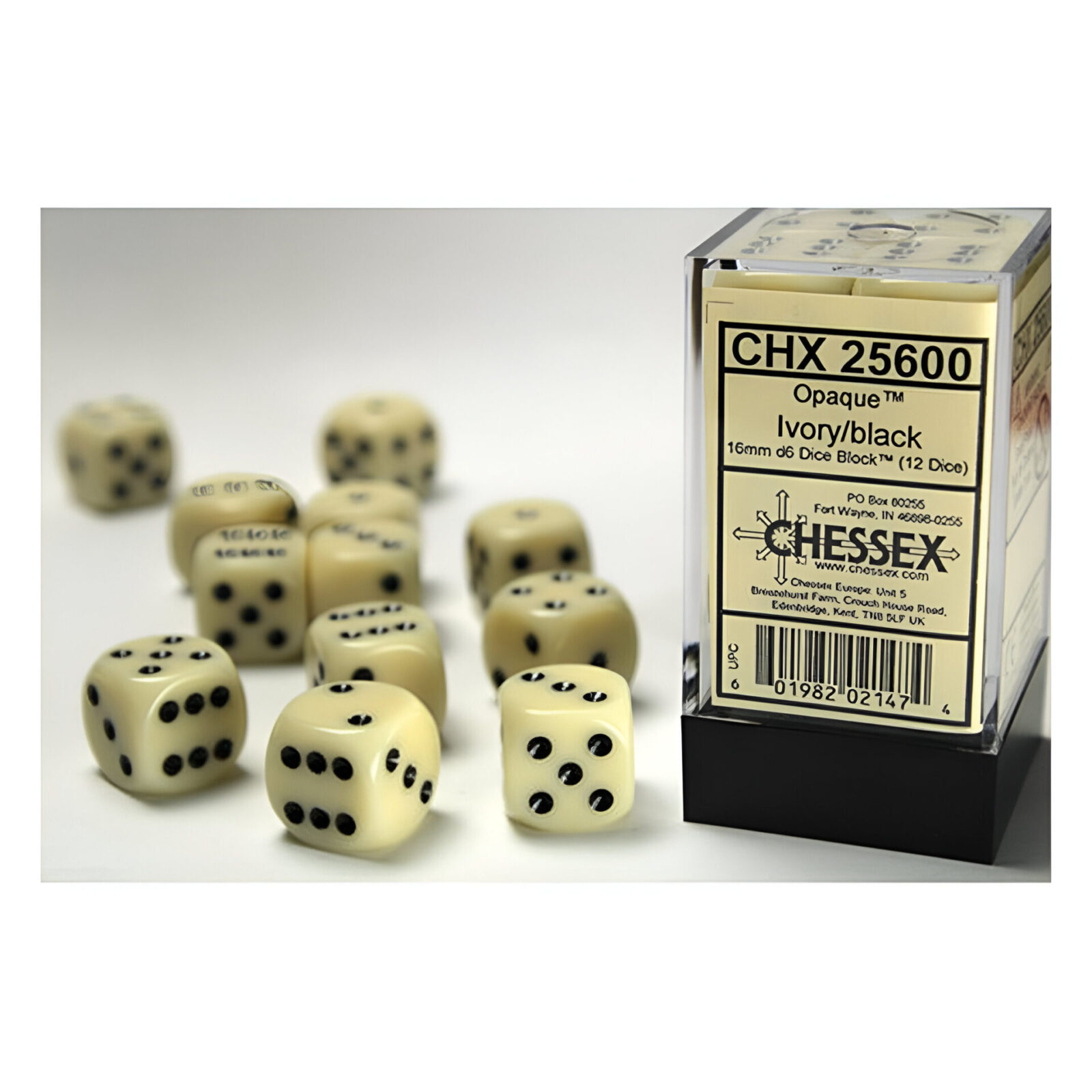 Chessex – Opaque 16mm D6 Dice Block – Ivory w/Black