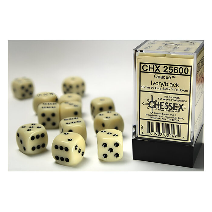 Chessex – Opaque 16mm D6 Dice Block – Ivory w/Black