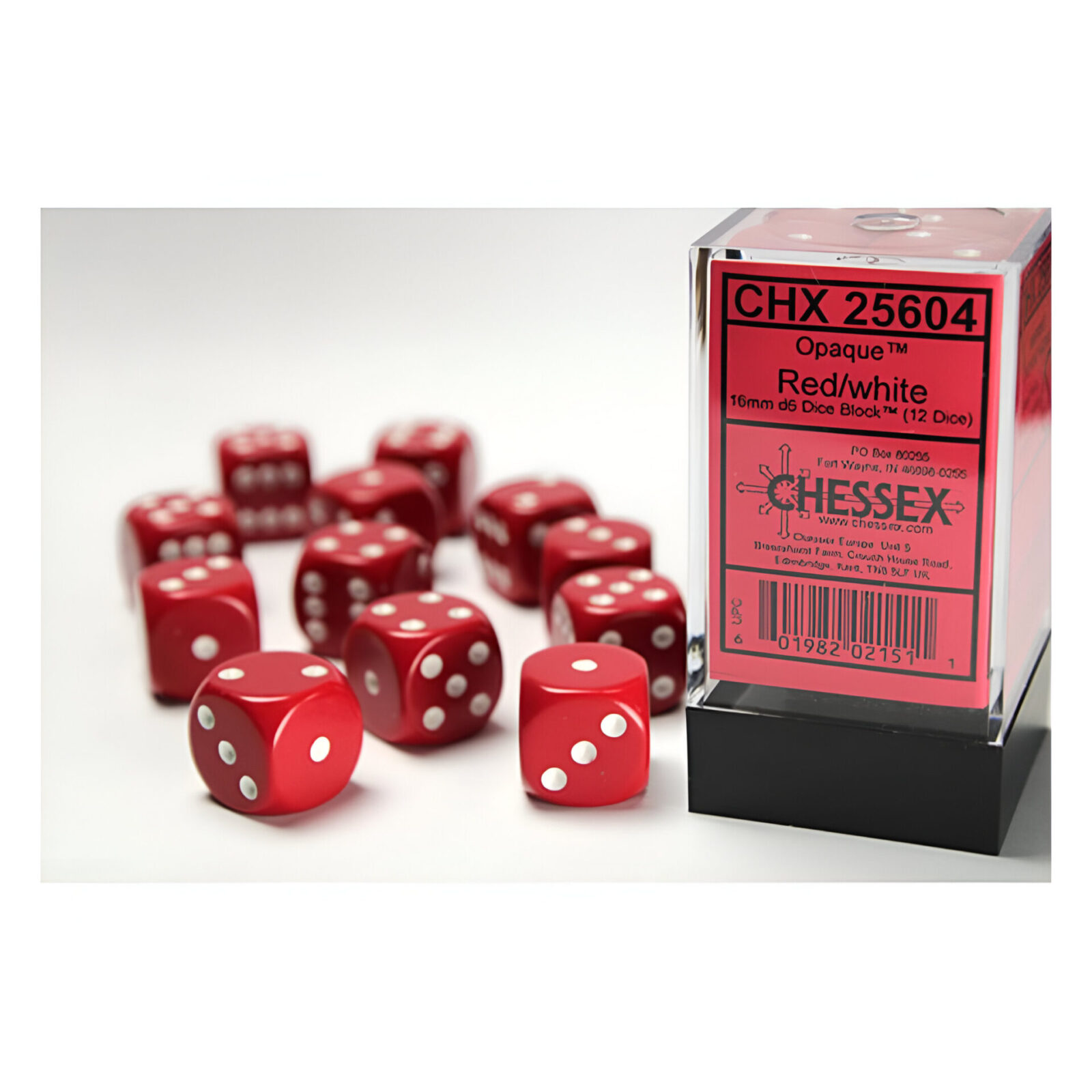 Chessex – Opaque 16mm D6 Dice Block – Red w/White