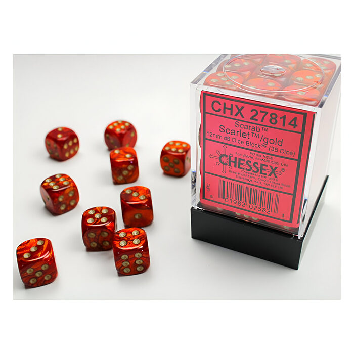 Chessex – Scarab 12mm D6 Dice Block – Scarlet w/Gold