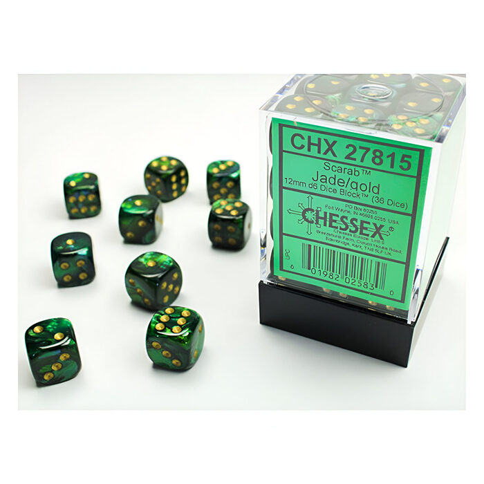 Chessex – Scarab 12mm D6 Dice Block – Jade w/Gold