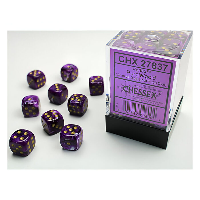 Chessex – Vortex 12mm D6 Dice Block – Purple w/Gold