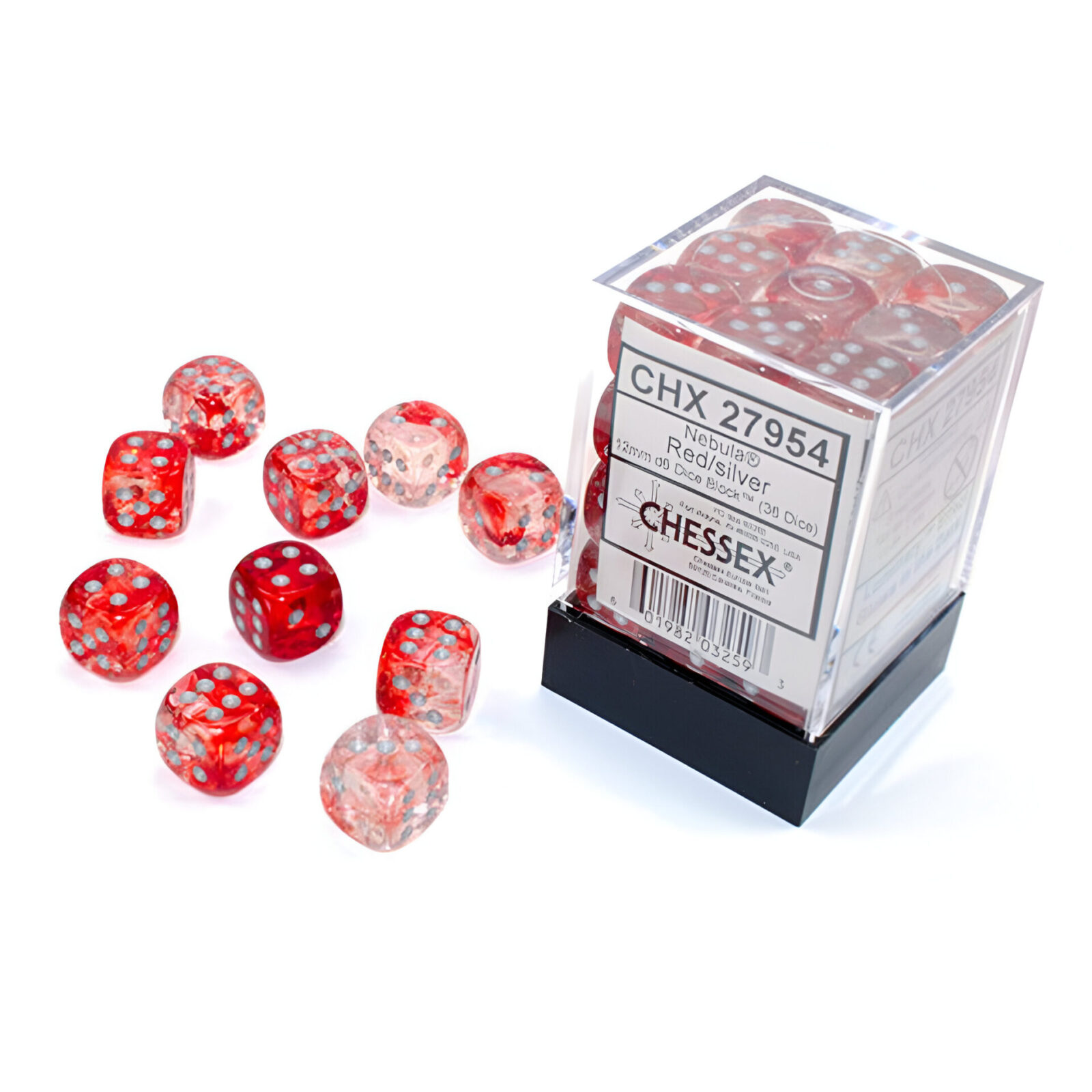 Chessex – Nebula 12mm D6 Dice Block – Luminary Red & Silver Dice Block