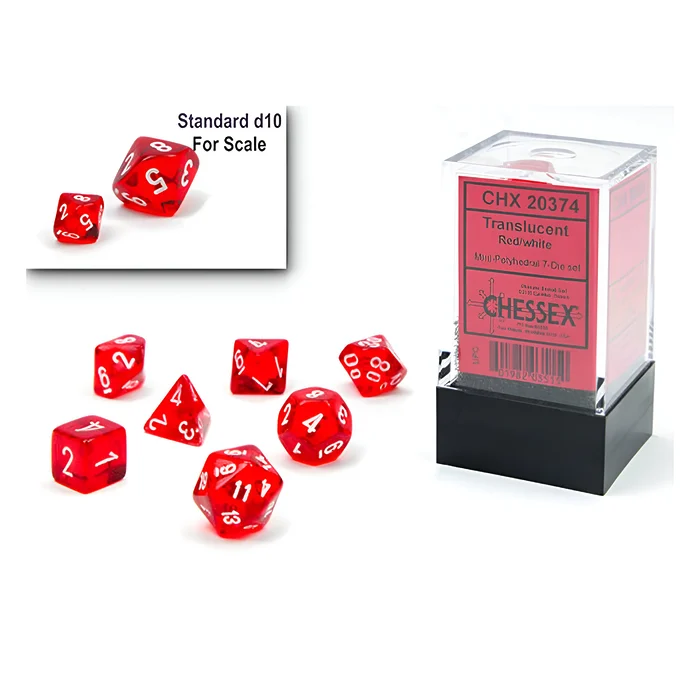 Chessex – Mini Translucent Polyhedral 7-Die Set – Red & White 3
