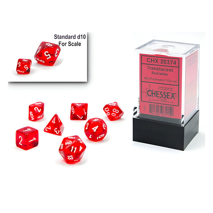 Chessex – Mini Translucent Polyhedral 7-Die Set – Red & White