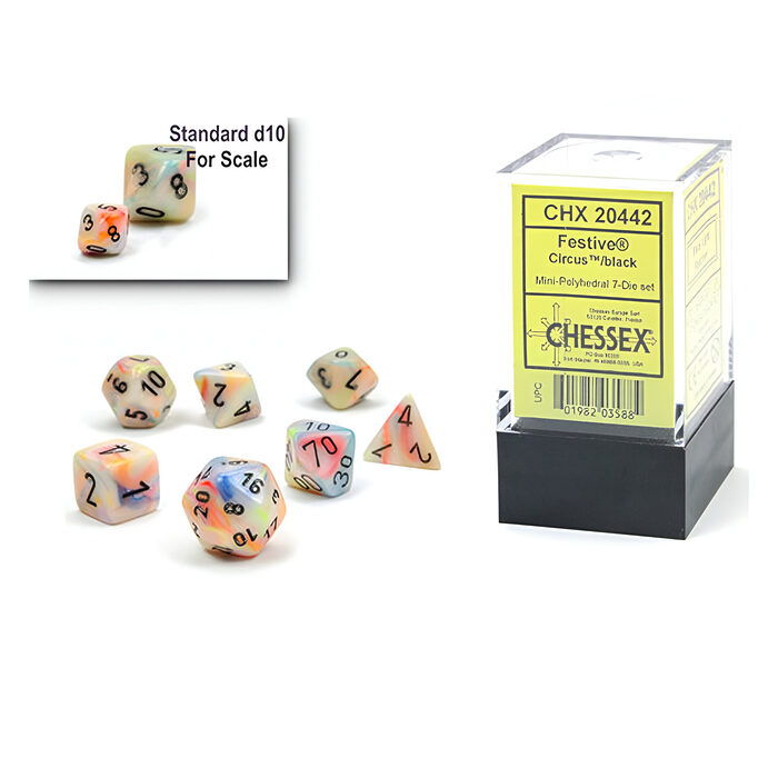 Chessex – Mini Festive Polyhedral 7 Die Set – Circus Black