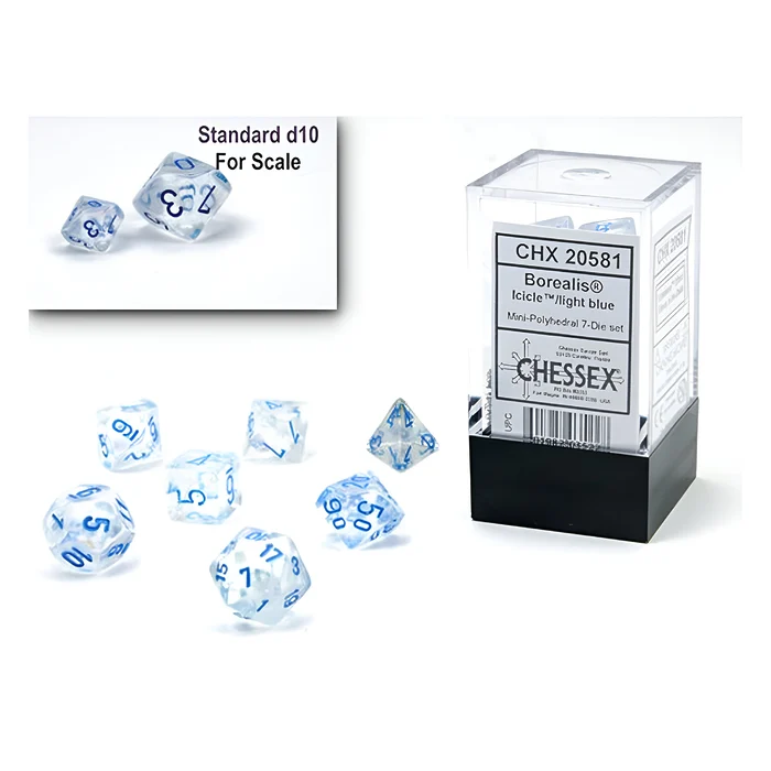 Chessex – Mini Borealis Polyhedral 7 Die Set – Luminary Icicle light Blue 3