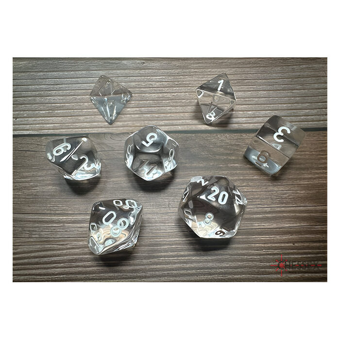 Chessex – Translucent Polyhedral 7 Dice Set – Clear & White