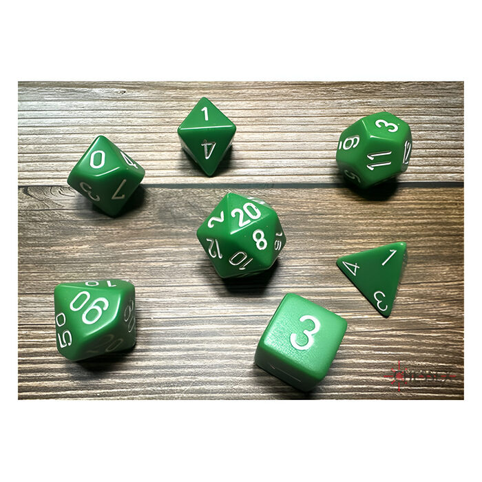 Chessex – Opaque Polyhedral 7 Dice Set – Green w/White