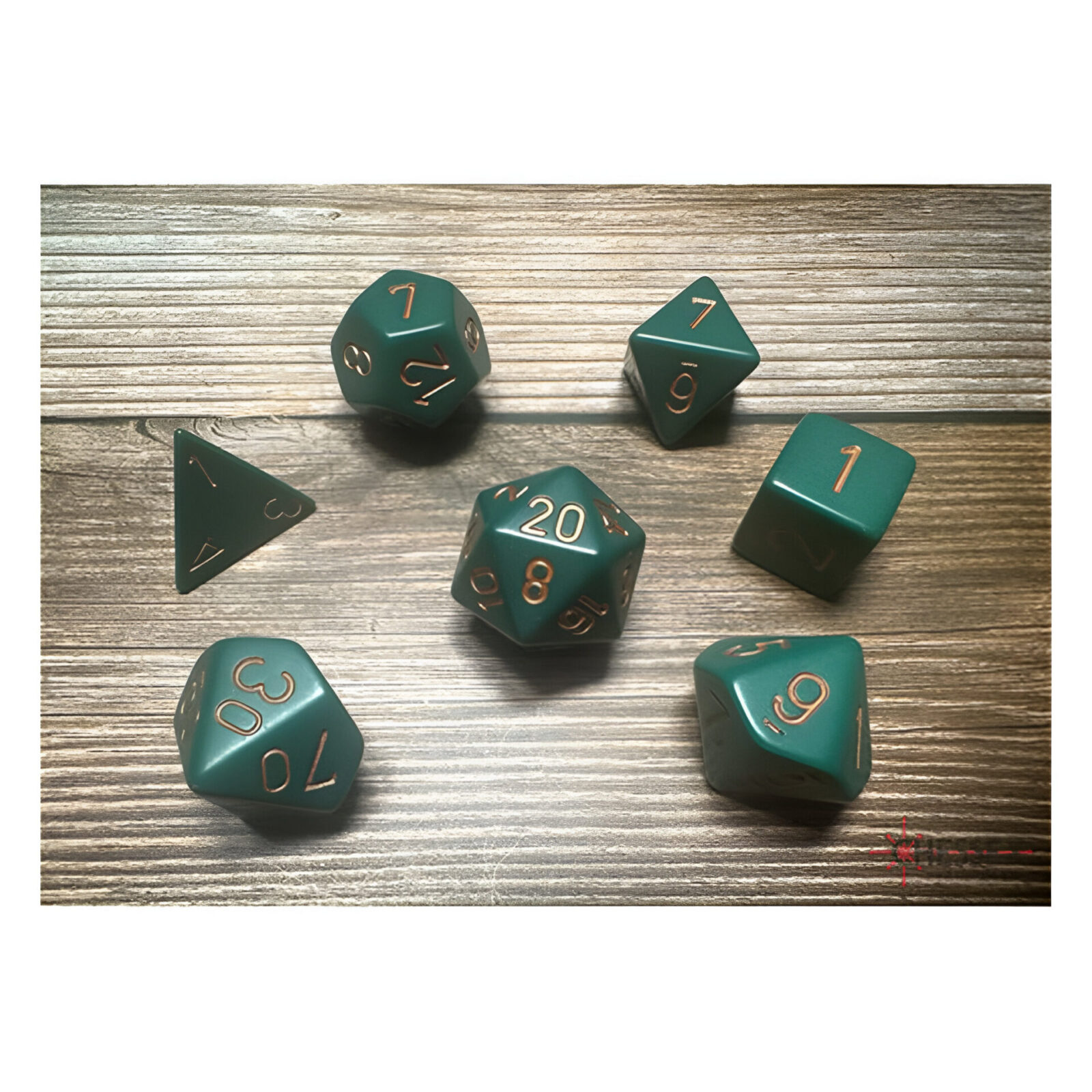 Chessex – Opaque Polyhedral 7 Dice Set – Dusty Green w/Gold