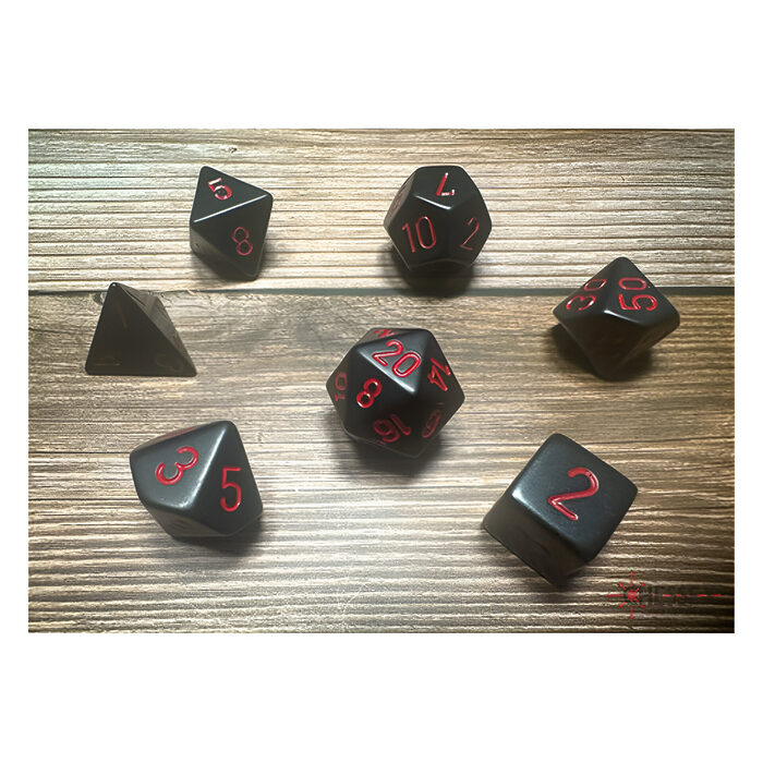 Chessex – Opaque Polyhedral 7 Dice Set – Black w/Red