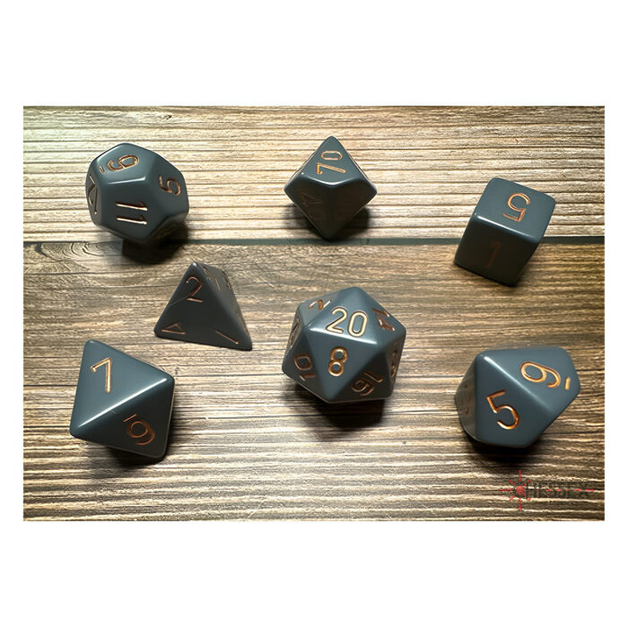 Chessex – Opaque Polyhedral 7 Dice Set – Dark Grey w/Copper