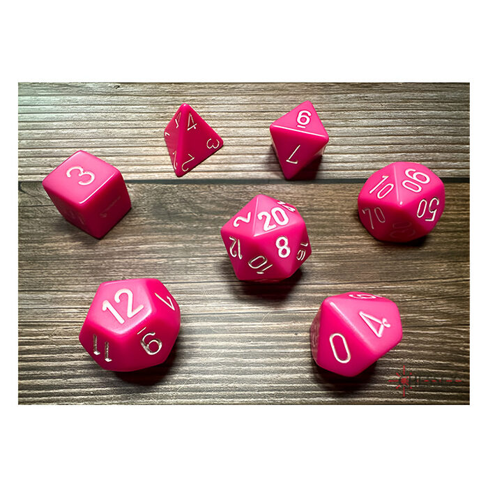 Chessex – Opaque Polyhedral 7 Dice Set – Pink w/White