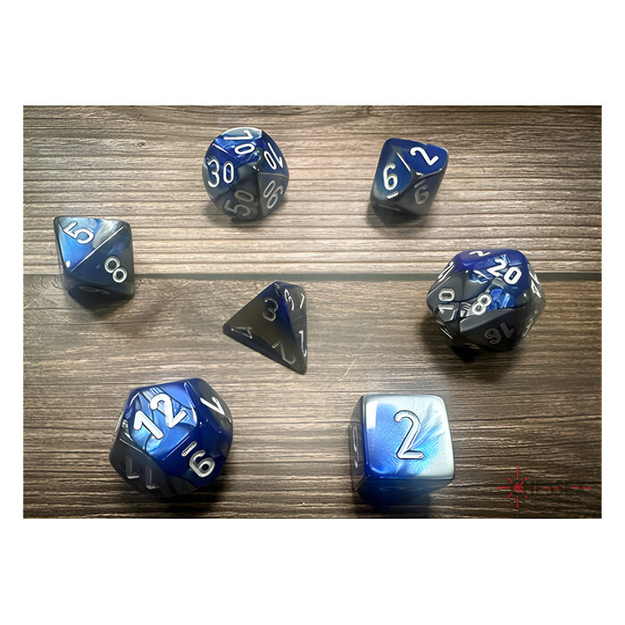 Chessex – Gemini Polyhedral 7 Dice Set – Blue, Steel & w/White