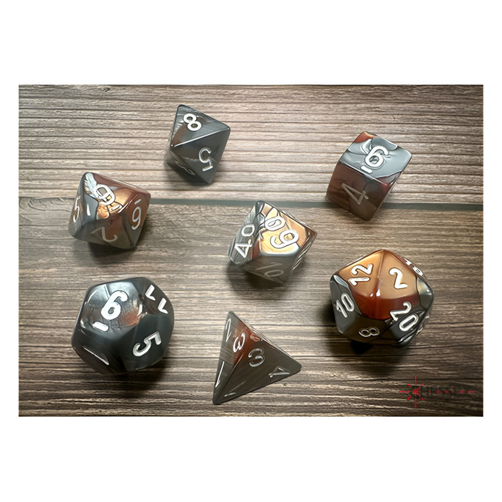 Chessex – Gemini Polyhedral 7 Dice Set – Copper, Steel & w/White