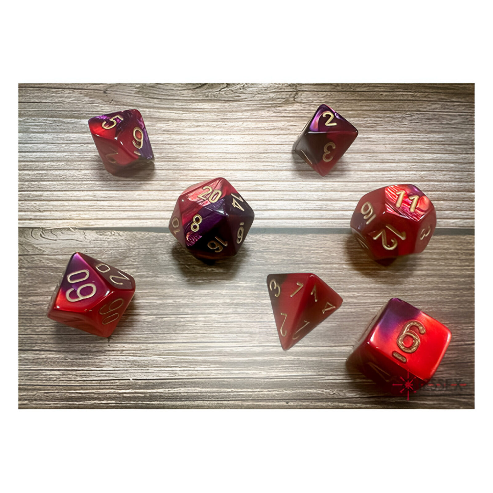 Chessex – Gemini Polyhedral 7 Dice Set – Purple-Red w/Gold