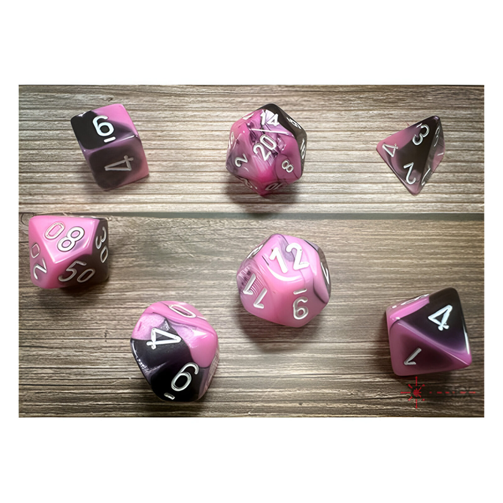 Chessex – Gemini Polyhedral 7 Dice Set – Black-Pink w/White