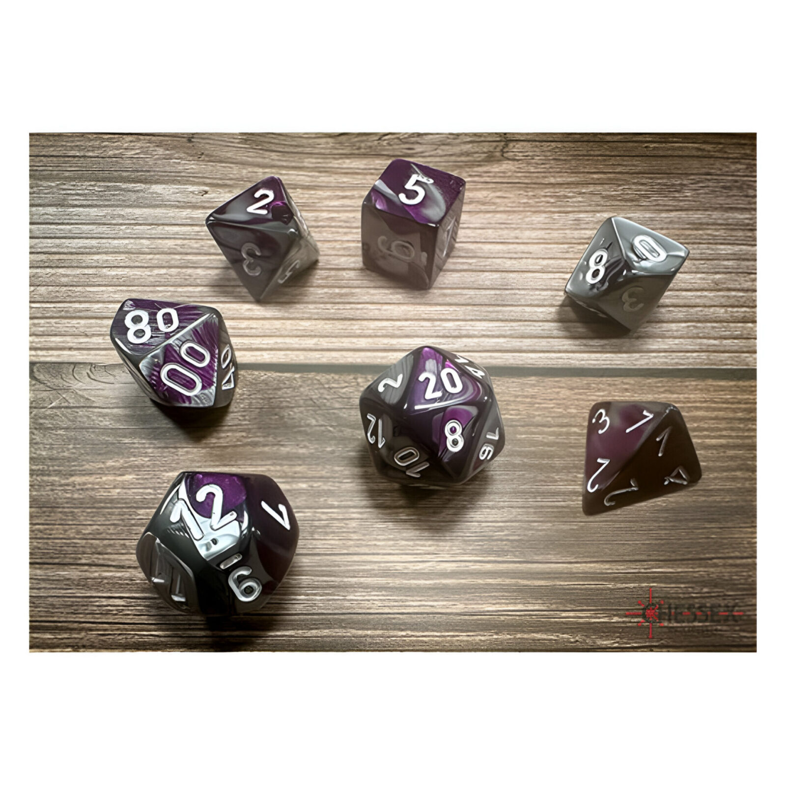 Chessex – Gemini Polyhedral 7 Dice Set – Purple-Steel w/White