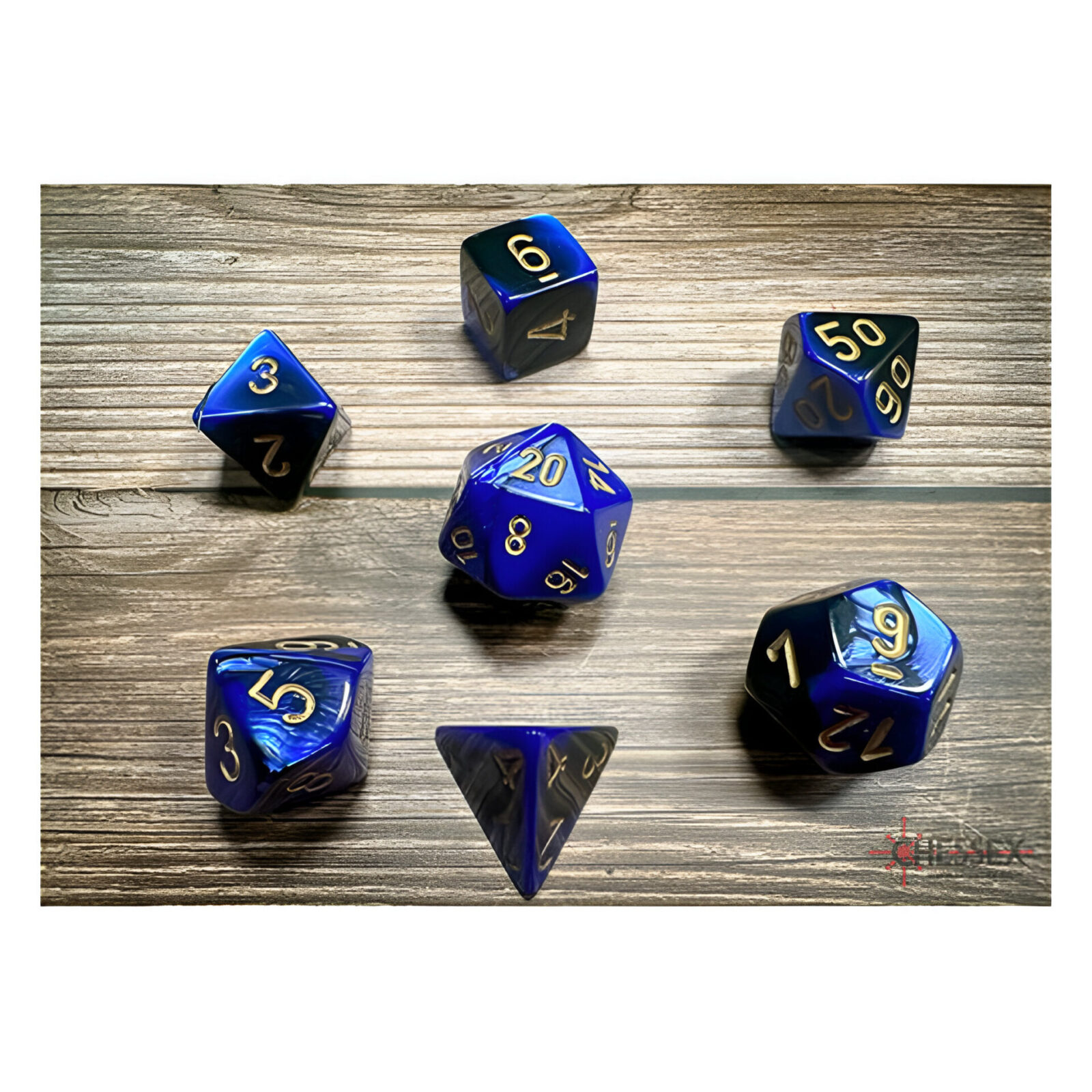 Chessex – Gemini Polyhedral 7 Dice Set – Black-Blue w/Gold