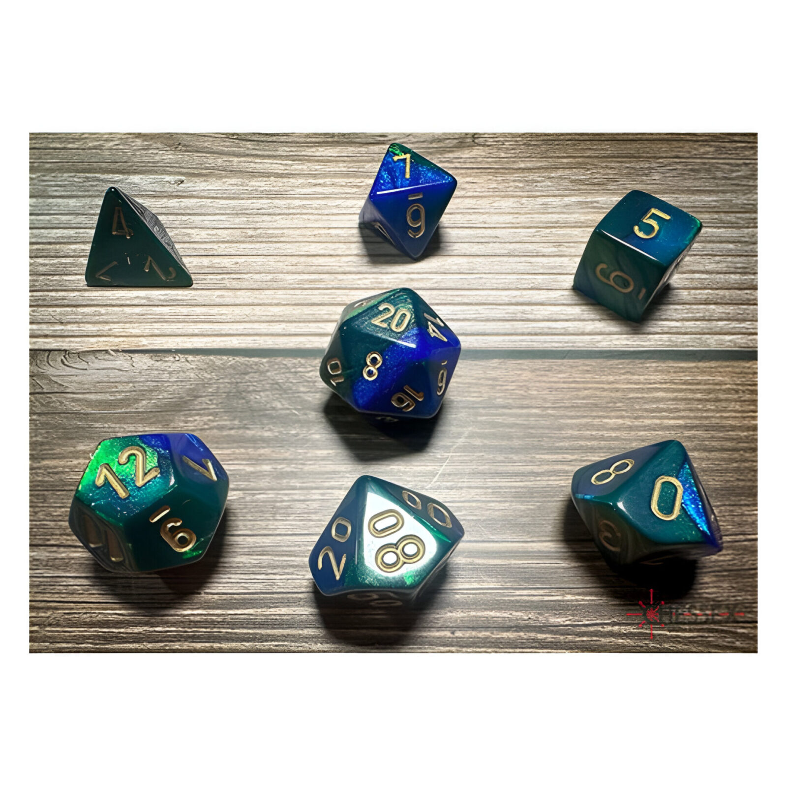 Chessex – Gemini Polyhedral 7 Dice Set – Blue-Green w/Gold