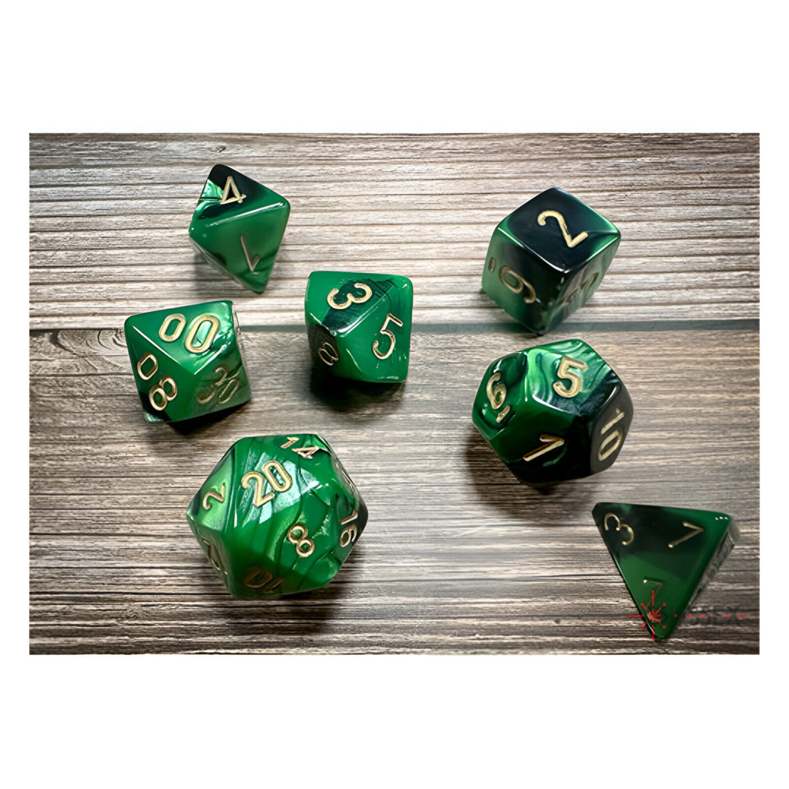 Chessex – Gemini Polyhedral 7 Dice Set – Black-Green w/Gold